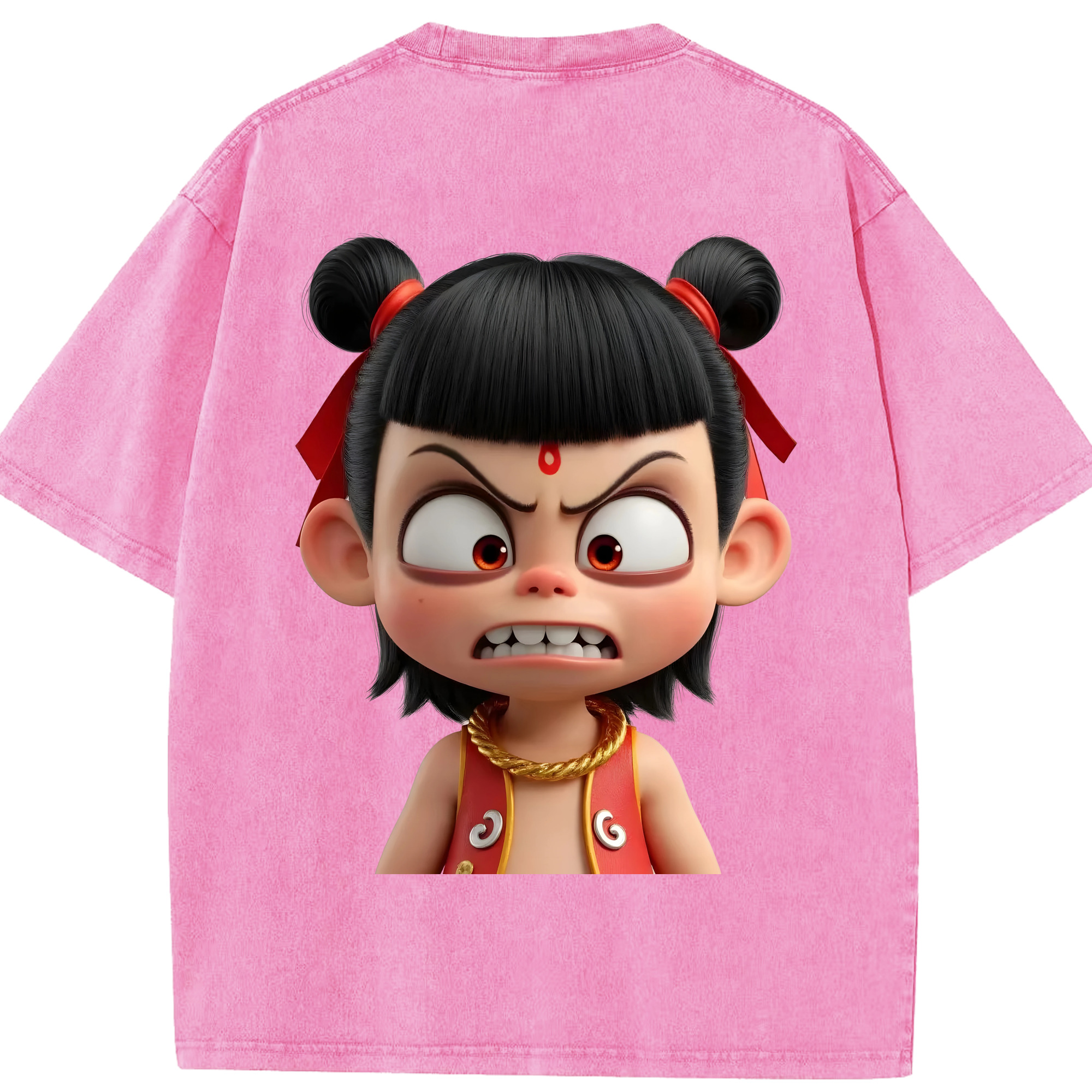 （画像用） Ne Zha 2 ナタ 魔童の大暴れ 綿100% ヴィンテージ風 半袖Tシャツ（背面プリント）